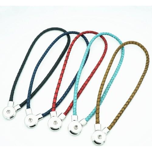New DJ0079 Beauty Fashion Real Leather snap necklace Torques Collar 50cm colorful Magnet buckle fit DIY 18MM snap buttons