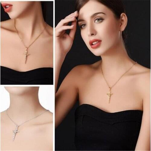 New Vintage Silver Gold Cross Necklace Women Crucifix Jesus Piece Necklaces Pendants Statement Necklace Trendy Women Men Jewelry