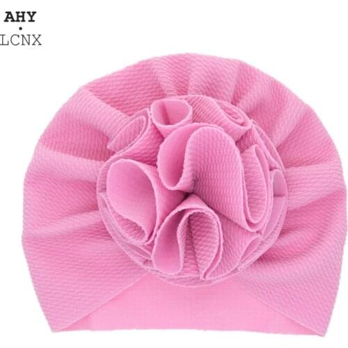 New Big Flower Baby Hat Soft Cotton Kids Turban Children Girl Bonnet Cap Solid Color Cute Toddler Beanie Cap Accessories