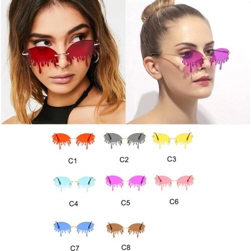 Wholesale Chic Tears Shaped Rimless Sunglasses Women Candy Colors Lens irregular Oval Sun Glasses Female Vintage Shades