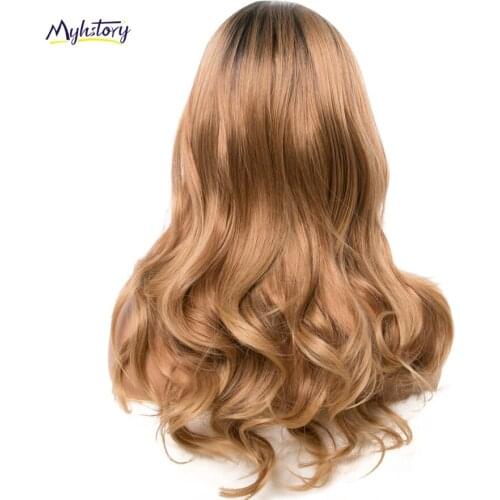 Body Wave Wigs Black Golden Middle Part Cosplay Synthetic Wigs For Women Long Hair Wigs hair Mix Ombre