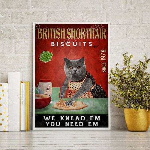 Cat Poster, British Shorthair biscuits Poster, We Knead Em You Need Em, Vintage Posters, Signs for Home, Gift for Cat Lover