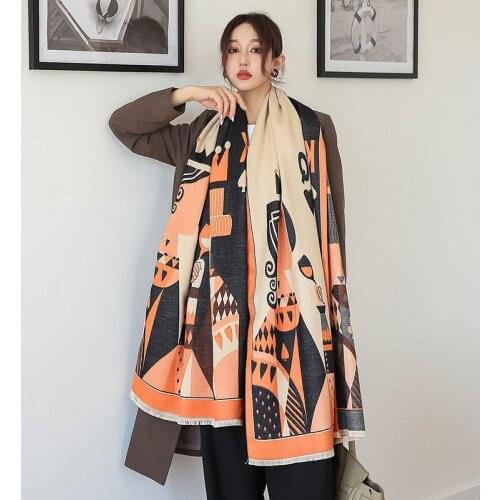 Luxury Brand Plaid Print Winter Scarf Women Cashmere Warm Pashmina Foulard Female Scarves Long Blanket Thick Soft Shawls Wraps