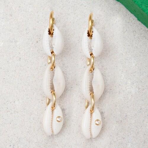 Boho paris free shipping Interchangeable gold plated hoop earrings for women Cowrie shells with PAVE Cubic Zirconia cabochon