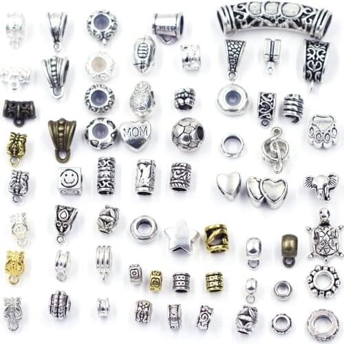 Spacer Beads Tube Heart Ball Dog Doll Big Hole Metal For European Charms DIY Bracelets Bangles Jewelry DIY Finding 21 Styles