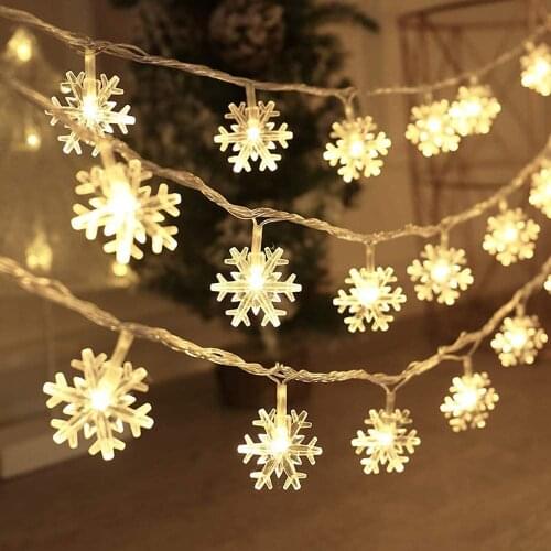 1.5m 3m 6m 10m LED Snowflake String Lights Snow Fairy Garland Decoration for Christmas tree New Year Holiday Battery Operated