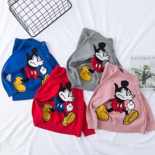 Kids Winter Sweater Cartoon Mickey Mouse Knitted Sweater Baby Girl Sweaters Boy Cardigan Sweater Cute Toddler Cardigan