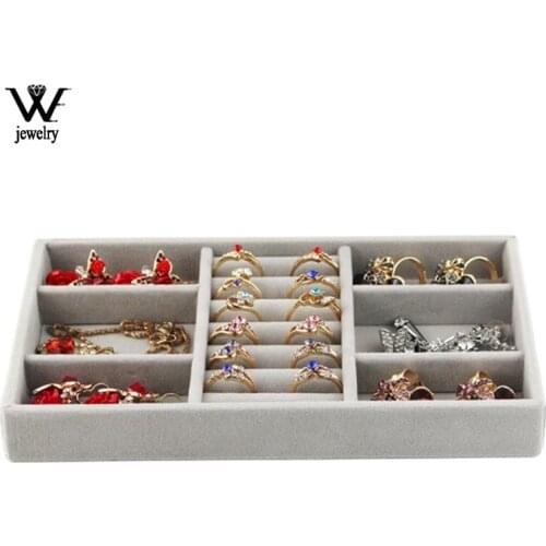 WE Gray Velvet Jewelry Ring Display Organizer Case Tray Holder Necklace Earrings Rings Storage Box Showcase Jewelry Stand Holder