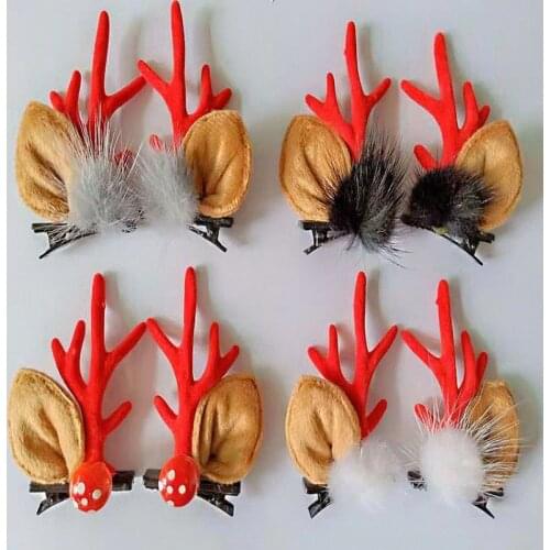 Christmas Hair Clips Korea Fashion XMAS Cute Deer Hairbands Antlers Mushroom Fur Ball Girls Women Hair Accessories