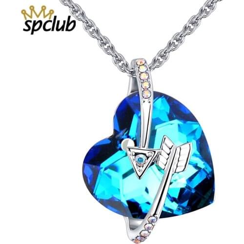 SPCLUB OL Style Original Crystals From SWAROVSKI Classic Heart Chain Necklaces & Pendants Fashion Wedding Jewelry For Women
