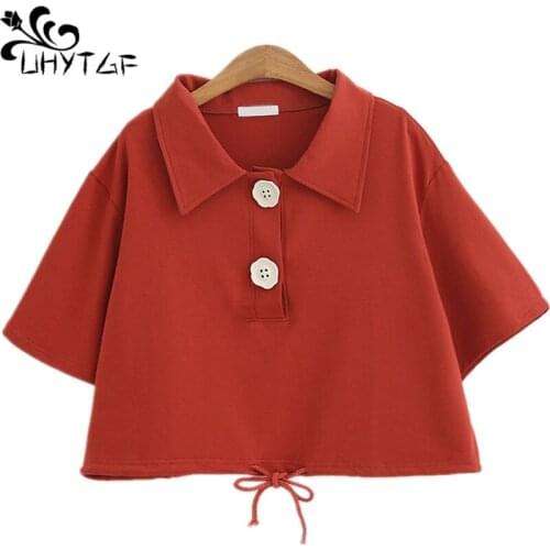 UHYTGF Woman tshirts lovely student summer top female solid color wild sweet short T-shirts Korean loose plus size t-shirts 1196