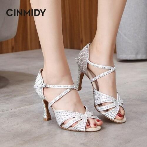 CINMIDY Women Latin Dance Shoes Salsa Rhinestones Ballroom Dancing Shoes For Girls Women Tango Party Shoes Jazz Sneakers