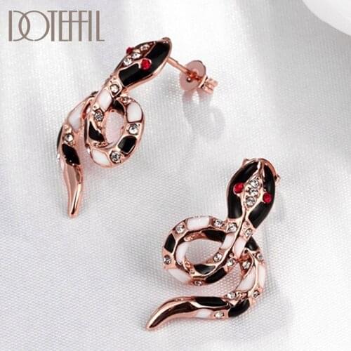 DOTEFFIL 925 Sterling Silver Rose Gold Serpentine AAA Zircon Earring For Woman Fashion Party Wedding Engagement Party Jewelry