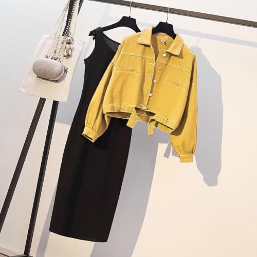 Women 2020 New Autumn Winter Two-piece Skirt Suits Female Fashion Denim Short Outwears Ladies Loose Long Vest Dress Sets Q172