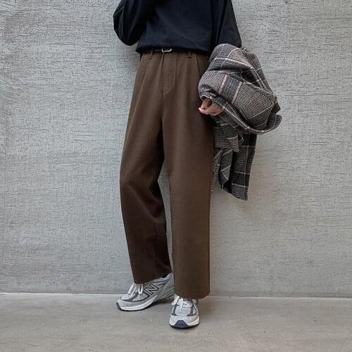 Winter Thick Woolen Pants Mens Warm Fashion Solid Color Straight Casual Pants Men Streetwear Loose Korean Woolen Trousers Mens