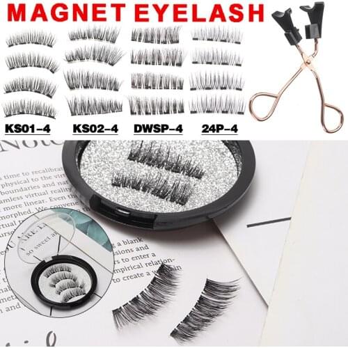 2 Pairs 3D Magnetic False Eyelash Long Fake Eye Lashes Kit No Glue Needed Four Magnets Lash W/ Tweezer Easy To Wear