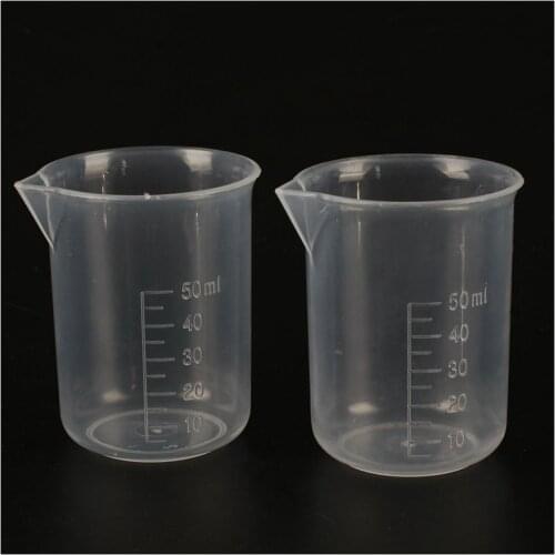 2 pcs 50 ml laboratory plastic water liquid measuring cup Transparent