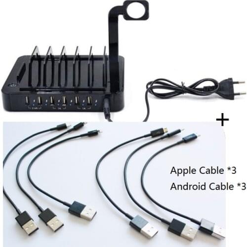 6 port USB Charging Station Dock HUB Charger Organizer black multiple mobile tablet charging stand for iphone 5 6 7 iwatch