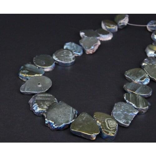 Approx25PCS/strand Top Drilled Green Titanium Raw Agates Freeform Slab Slice Beads,Gems Stone Nugget Pendants For Jewelry Making