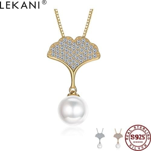 LEKANI Sterling Silver S925 Pendant Necklace For Women Zircon With Ginkgo Leaf Necklaces Anniversary Fine Jewelry Hot Sale