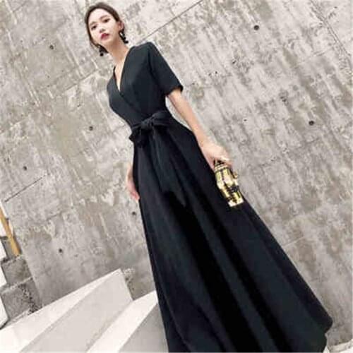 Black Evening Women Dresses prom dresses Long Lace Appliques Wedding Guest Dress Party Gown Vestidos Female Formal Dresses N258