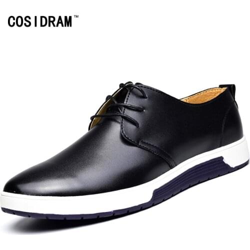 COSIDRAM Shiny Surface Lace Up Genuine Leather Men Shoes 2018 Spring Autumn Fashion Men Casual Shoes For Male Sneakers BRM-049