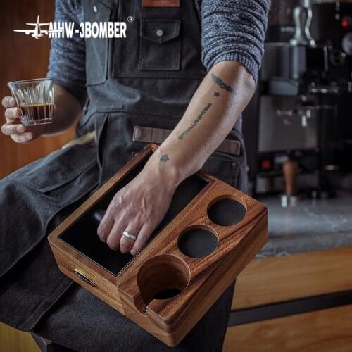 Barista Walnut Wood Coffee Filter Tamper Holder Espresso Tamper Mat Stand Cafe Tools Knock Box Slag Box Coffee Accessories
