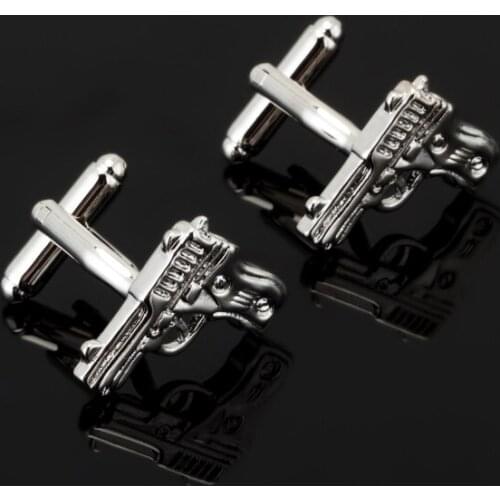 Hot selling high quality brass sports entertainment circle silvery pistol Cufflinks Wedding gift brand men shirt cuff Cufflinks