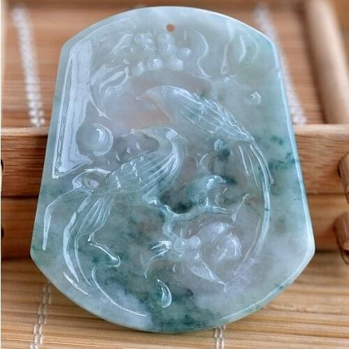 Hetian jade emerald bird flower bouquet pendant jade warmJ04