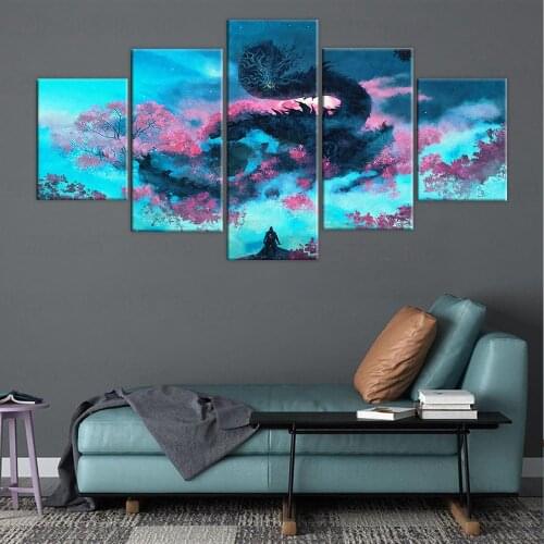 Canvas Posters Home Decoration Wall Art 5 Pieces SEKIRO: Shadows Die Twice Video Game Pictures for Living Room Framework