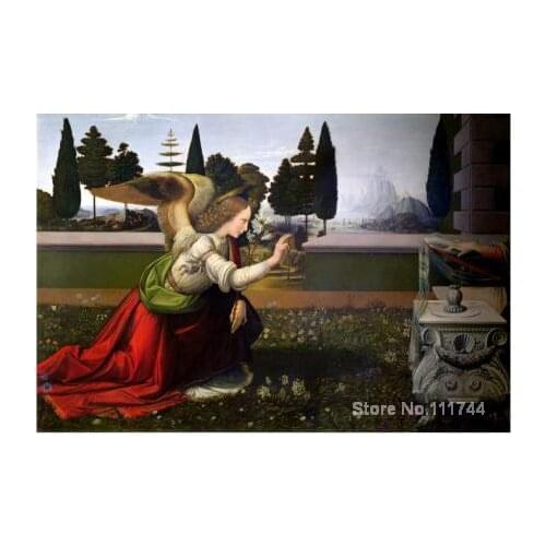 Famous art Angel Gabriel from the Annunciation Detail Leonardo Da Vinci painting High quality Hand painted