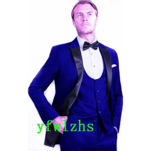 Handsome Groomsmen Peak Lapel Groom Tuxedos Wedding Dress Men Suits Blazer Prom Dinner (Jacket+Pants+Tie+Vest) A675