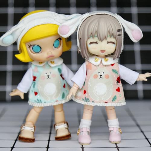 1/12bjd doll Clothes lovely Headdress Skirt Long-sleeved T-shirt Panties Set OB11 dress Fit Molly ,obitsu11 doll accessories