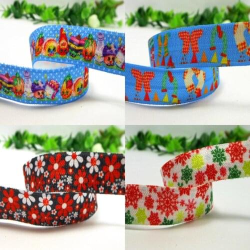 5/8"16mm Christmas Ribbon Flower Printing Elastic Band For Hair Band Flower Ribbon 50 Yards/Roll