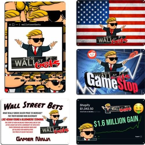 Wallstreetbets Game Stop Metal Signs Wall Decor Designing Party Wall Cave Wall Street BetsThe Wolves Tin sign Posters