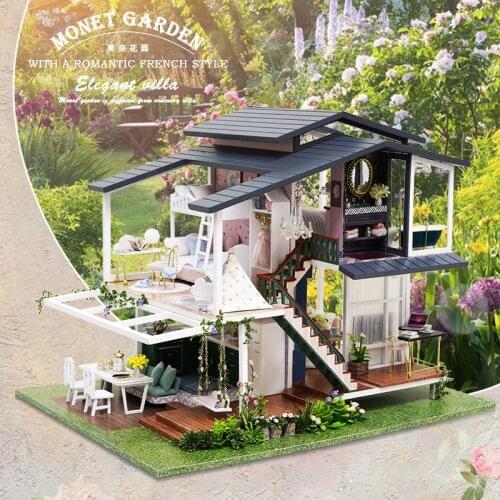 DIY Miniature 3D Toy Doll House Furniture Model Kit Wooden Dollhouse For Children Birthday Christmas Gift Casa Monet Gardens