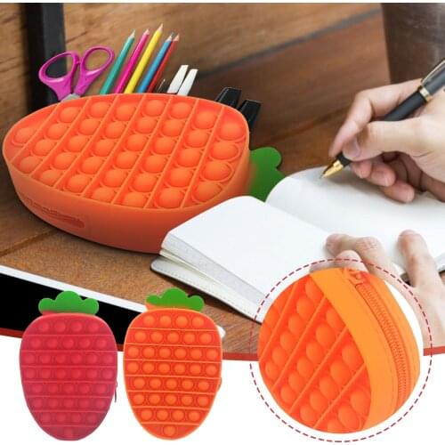 Cartoon Carrot Simple Dimple Pencil Case Girls Boys Kawaii Pen Box Office School Study Storage Bag Stationery Pencilcase Fidget