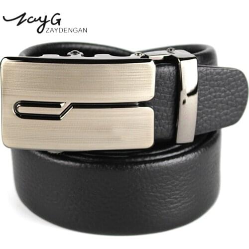 ZAYG Men Genuine metal Automatic Steel Buckle Men Cowhide Alloy Buckle Belt Mens Leather Leisure Belt Businessman Classic Belt