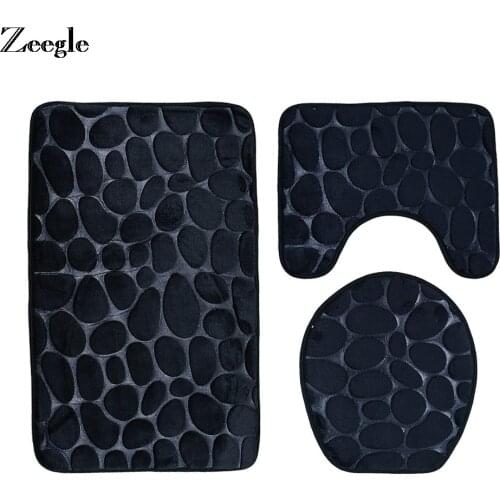 Zeegle Bath Mats Set 3D Cobble Embossing Bathroom Mats Toilet Rugs Non-slip Floor Mats Bathroom Carpets Bath Rugs Shower Mats