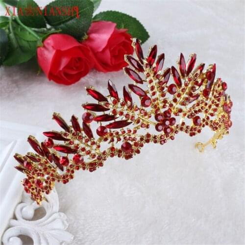 XIAONIANSHI 2017 New Luxury Wedding Bridal Red Crystal Peacock Crown Princess Queen Pageant Prom Rhinestone Veil Headband tiara