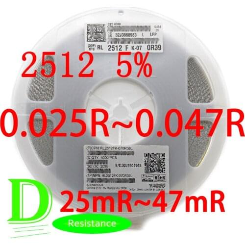 50PCS SMD Low Resistance Resistor 2512 5% RL2512JK-07 1W Series 0.025R 0.027R 0.03R 0.033R 0.036R 0.039R 0.04R 0.043R 0.047R