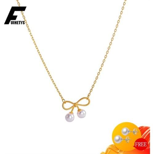 Luxury Pearl Necklace S925 Silver Jewelry Bowknot Shape Pendant Ornaments for Women Girl Wedding Brithday Party Gift Accessories