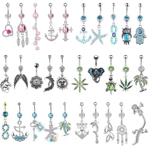 1pc Bohemia Navel Piercing Belly Button Rings Bar Crystal Zircon Dangling Ombligo Party Stud Barbell for Woman Body Jewelry 14g