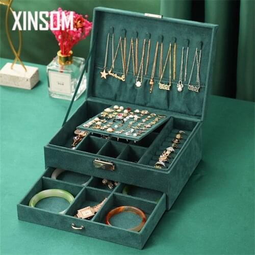 XINSOM Korean Big Jewelry Box Women Four Layers Drawer Type High Capacity Jewelry Storage Box Luxury Jewelry Case Casket Gift