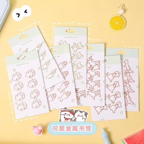 8pcs/pack Cute Pet Metal Paper Clips Student Distinction Needle Office Learning Materials Bookmark Folder Test Paper Folder