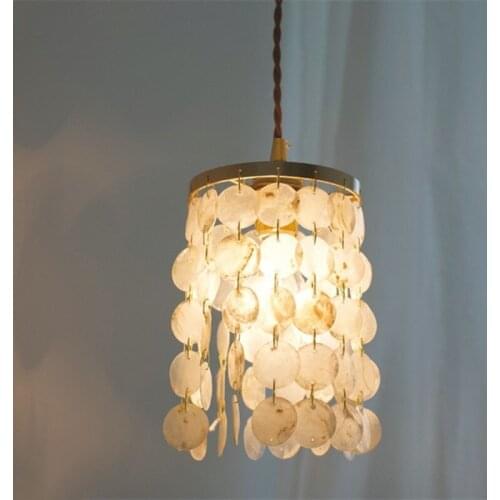 Nordic Retro Shell Wind Chime LED Pendant Lights Japanese Cloakroom Aisle Bedroom Bedside Brass Chandelier