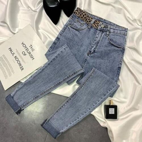 Ladies Jeans, Mom Jeans, Leopard Print, Twill, Smoky Gray Jeans, Womens High Waist, Slim, Nine-point Tight-fitting Pants