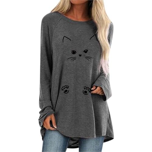 Women Fashion Tops Plus Size Print Round Neck Long Sleeve Long T-shirt Blouse Comfy Loose Simple T-shirt Футболка С Принтом 2021