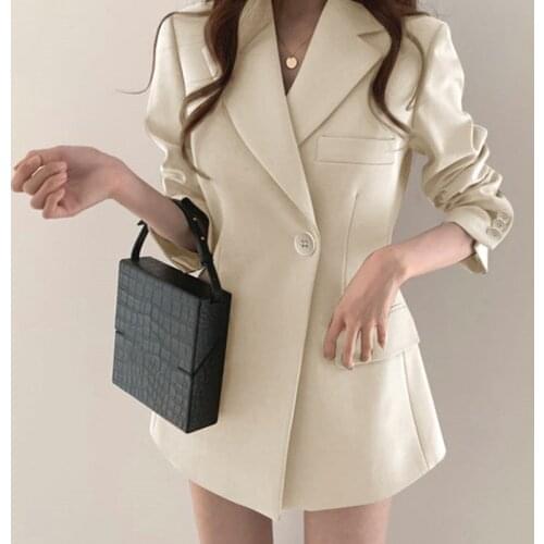 Autumn Korean Style Long Women Blazer Jacket Office Lady Single Button Casual Slim Suit Blazers Coat Solid Work Female Outerwear