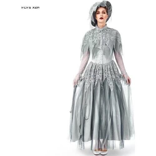 Women Corpse bride Scary Cosplay Female Halloween Bride Costumes Carnival Purim Stage Showing Masquerade Role Play party dress